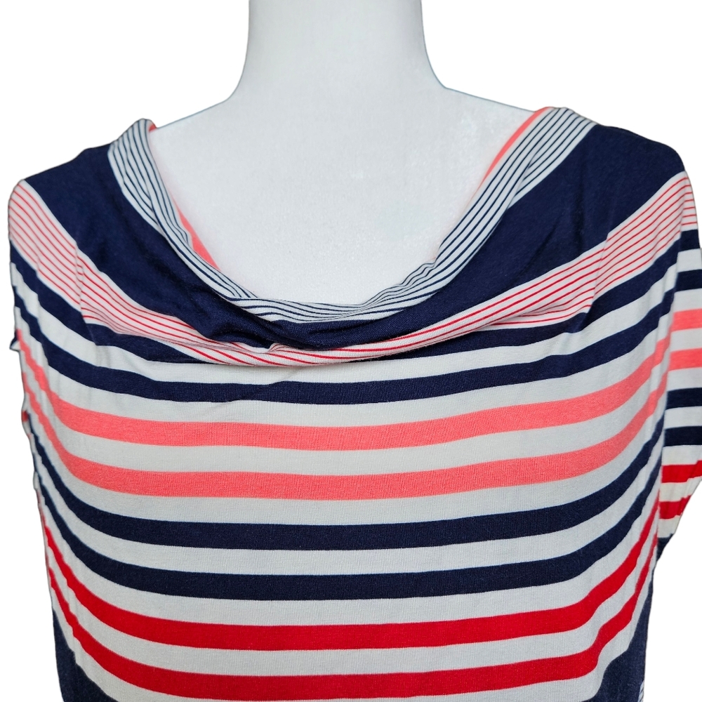 Reitmans navy red white striped tank top blouse cowl neck viscose size LP - Picture 2 of 9
